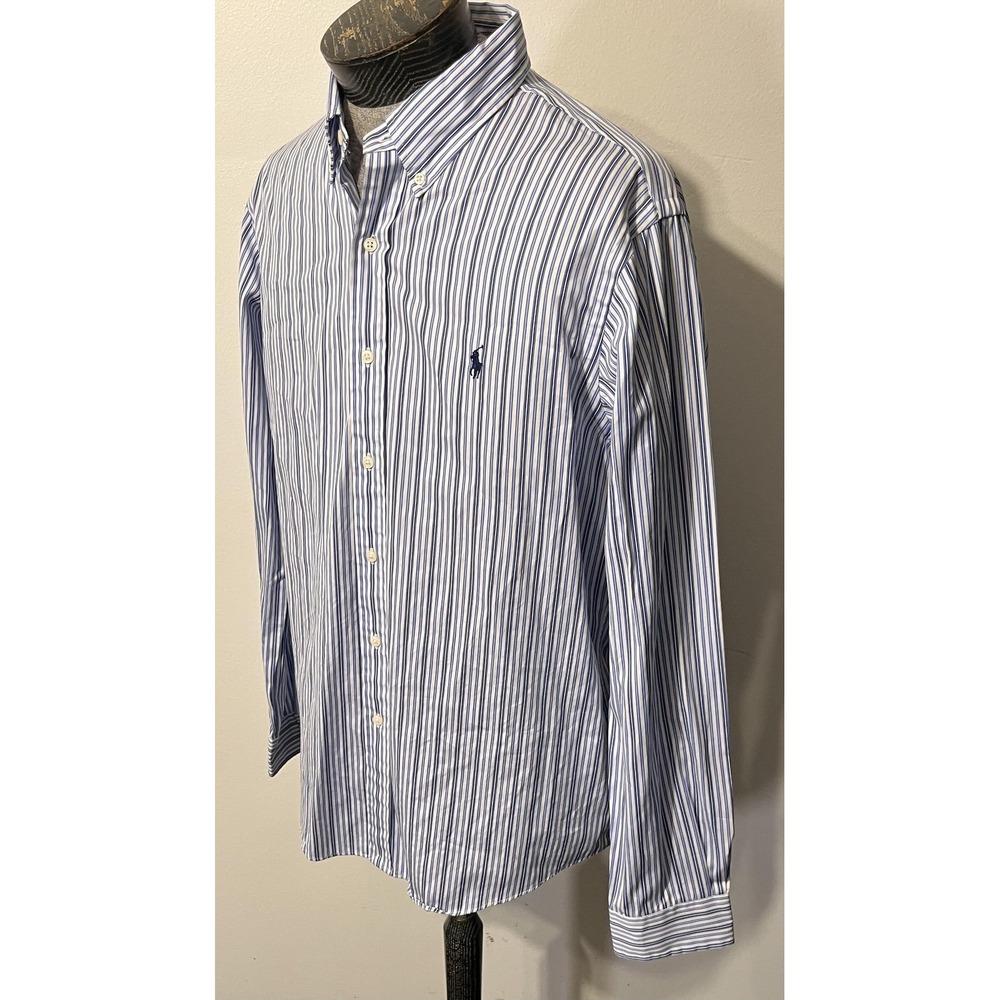 Ralph Lauren Shirt Mens Large Blue Stripe Custom Fit Button Down Long Sleeve - Picture 3 of 10